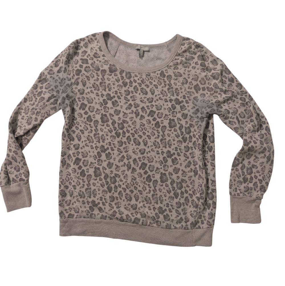 Joie Women Med Anita Leopard Print Raglan Pullover Sweatshirt Gray Sweater USA